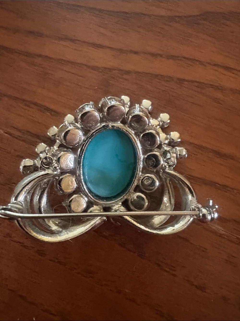 VTG - Turquoise Center Crystal Drop Brooch - Women Jewelry - Picture 3 of 4